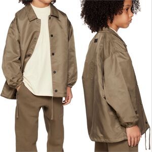 Fear of God Essentials Kids Size 10 Coaches Snap Button Jacket Wood Brown NWOT‎